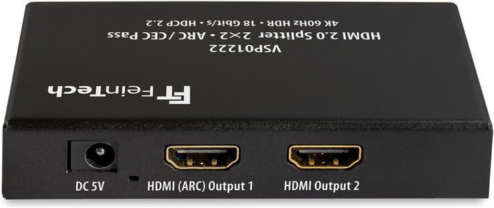 FeinTech VSP01222 HDMI 2.0 Splitter 2 Eingänge 2 Ausgänge Scaler ARC Pass für AV-Receiver 4K 60Hz