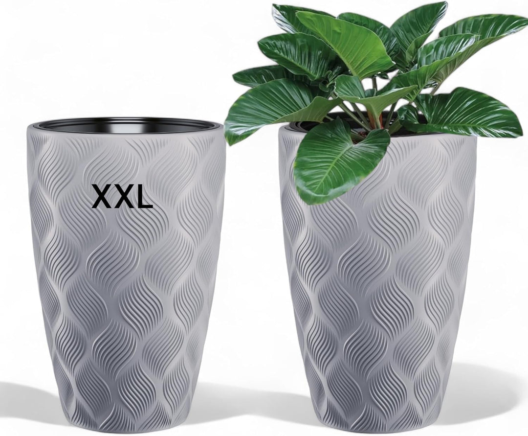 MELTOM Blumentopf mit Bewässerungssystem Rund Hoch 3D Effekt Dekorativ, Farbe: Grau, DxH: 39 x 58 cm