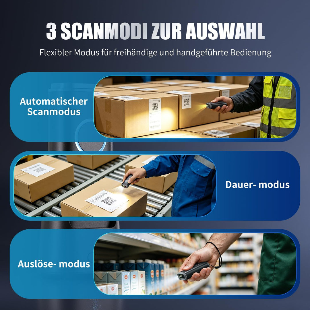 NetumScan Bluetooth-1D/2D/QR Tragbar Barcodescanner mit Ladestation U820 Scannt Data Matrix/EAN, kom