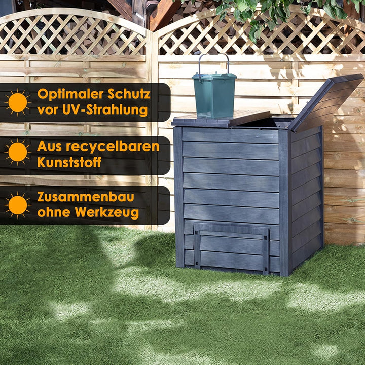Thermo Wood Komposter 600 L, Komposter Garten aus Kunststoff anthrazit-braun, Thermokomposter, Compo