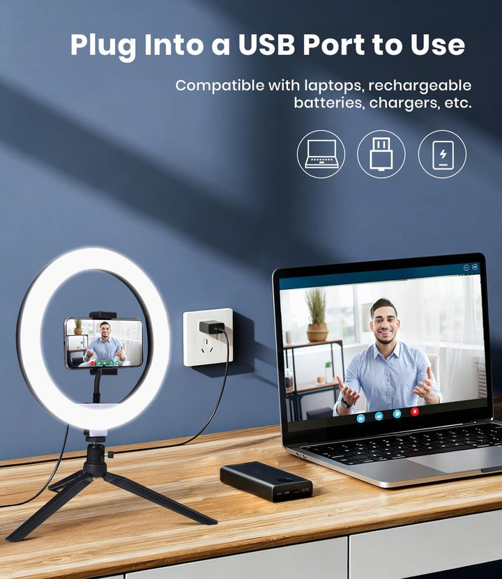 Selfie Ringlicht, 10 Zoll LED Ringlicht mit Stativ Handy, Ringlicht LED Videolicht Dauerlicht Laptop