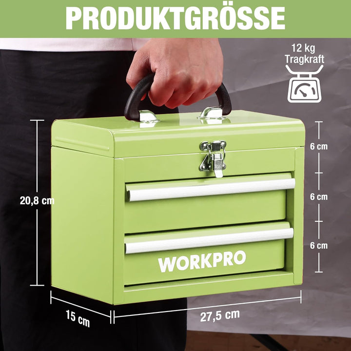WORKPRO Metall Schubladenbox mit 2 Schubladen &amp; Oberer Stauraum Avocadogrün, 27,5x15x20,8cm Tisch Or