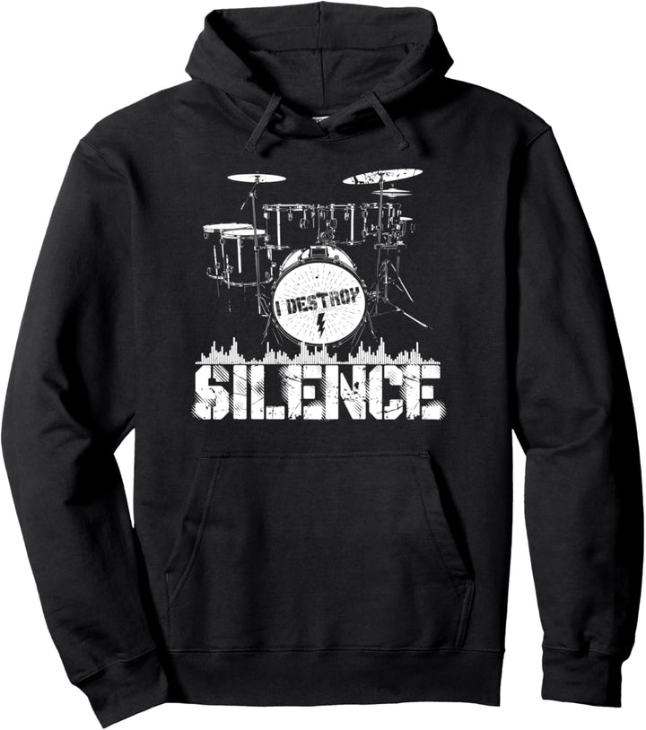 Schlagzeuger, I Destroy Silence | Geschenk für Musiker Pullover Hoodie