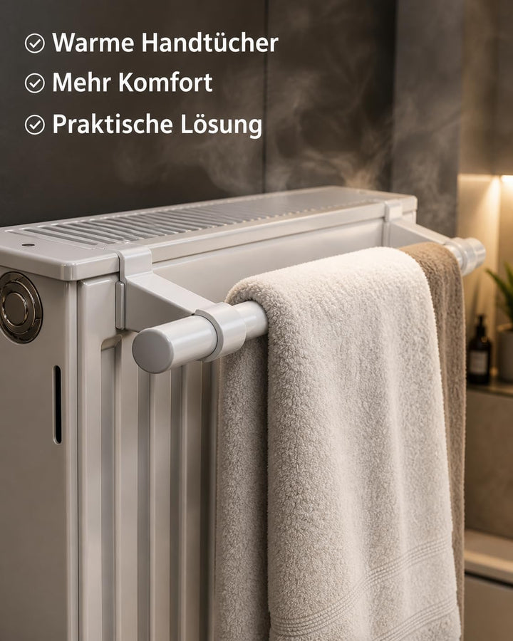 Handtuchhalter 600mm weiss – für Kermi &amp; Buderus Flachheizkörper – Metallbügel + Kunststoffhalter –