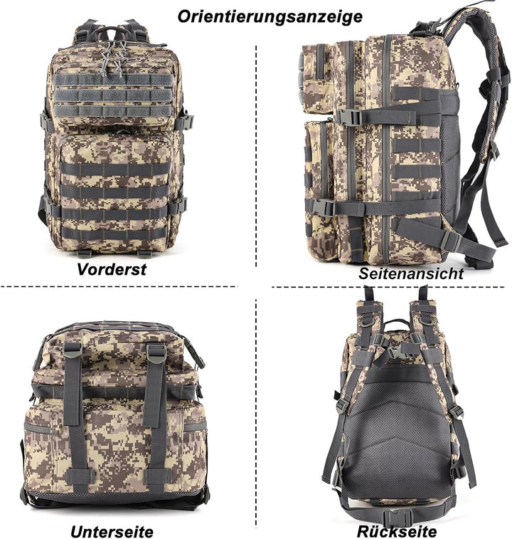 TANTOMI Taktischer Rucksack, 45L Militär Rucksack, Outdoor Rucksack, Travel Backpack, Tactical Backp