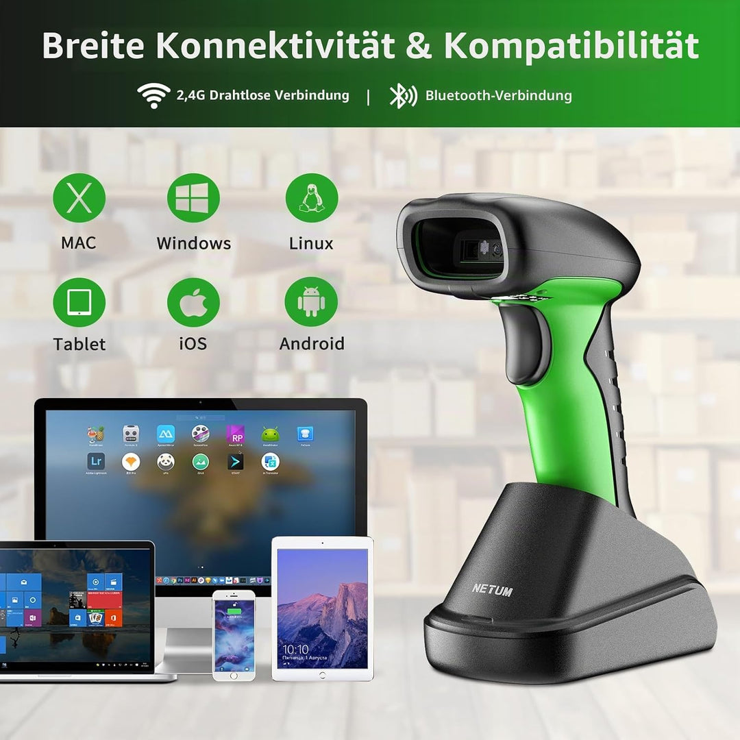NETUM kabelloser QR-Code-Scanner Barcode-Scanner Bluetooth 2D 1D-Barcode-Lesegerät, 2600 mAh, Fallsc