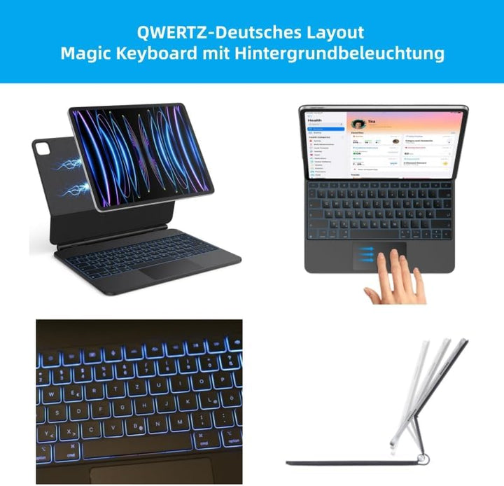 Deutsches QWERTZ-Layout Magic Keyboard Case für iPad Pro 12,9 Zoll (3., 4., 5., 6. Gen) &amp; Air 13" (M