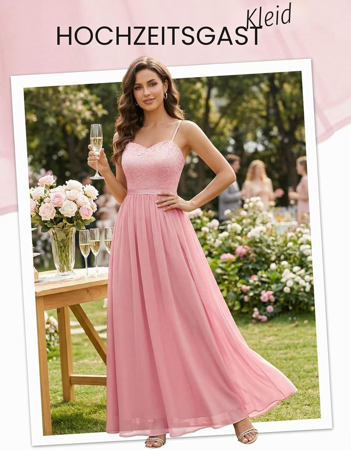 DRESSTELLS Damen Abendkleider Elegant für Hochzeit Brautjungfernkleider Lang Chiffon Brautjungfernkl