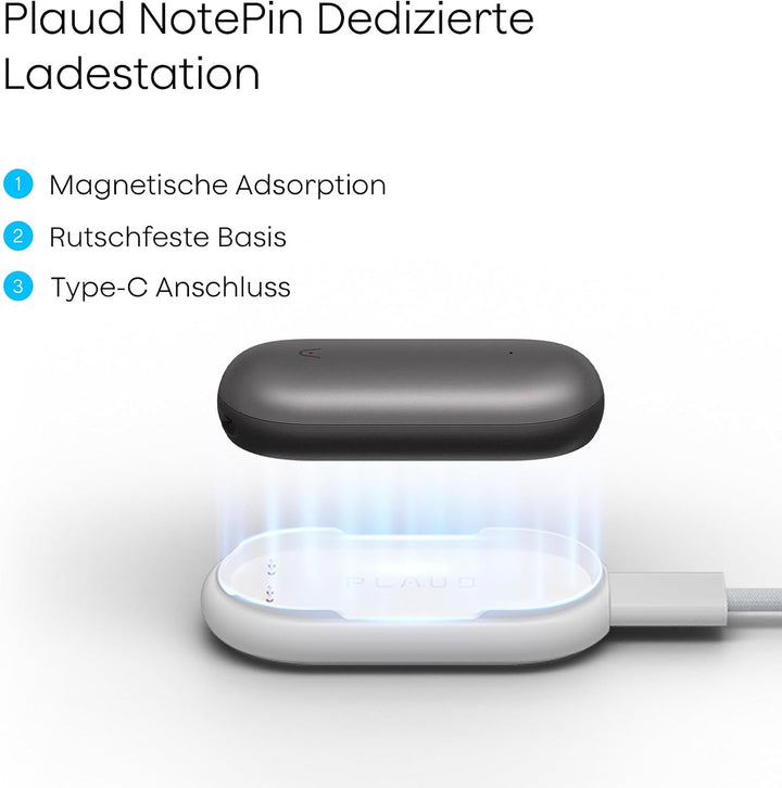Plaud NotePin Ladestation, Magnetische Ladeschale mit Rutschfester Basis &amp; USB-C-Textilkabel, Schnel