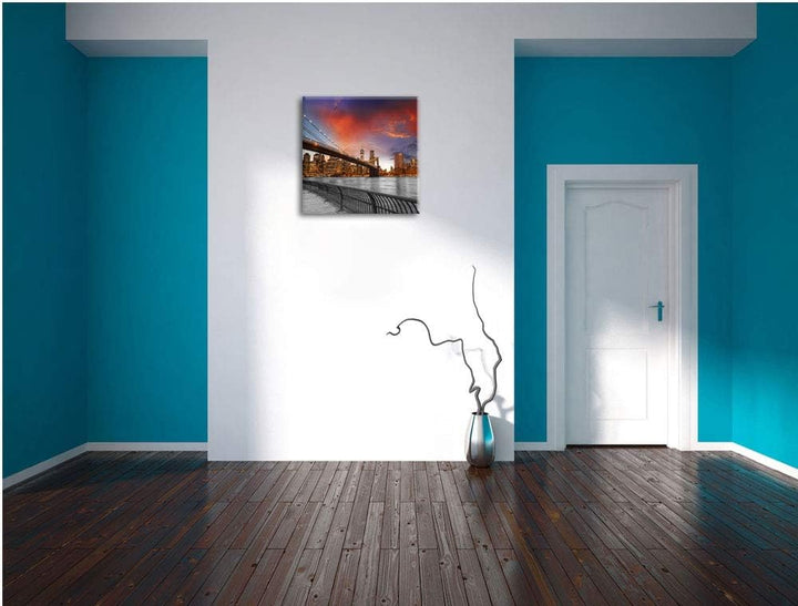 Pixxprint Brooklyn Bridge in New York schwarz/weiss, Format: 70x70 auf Leinwand, 70x70