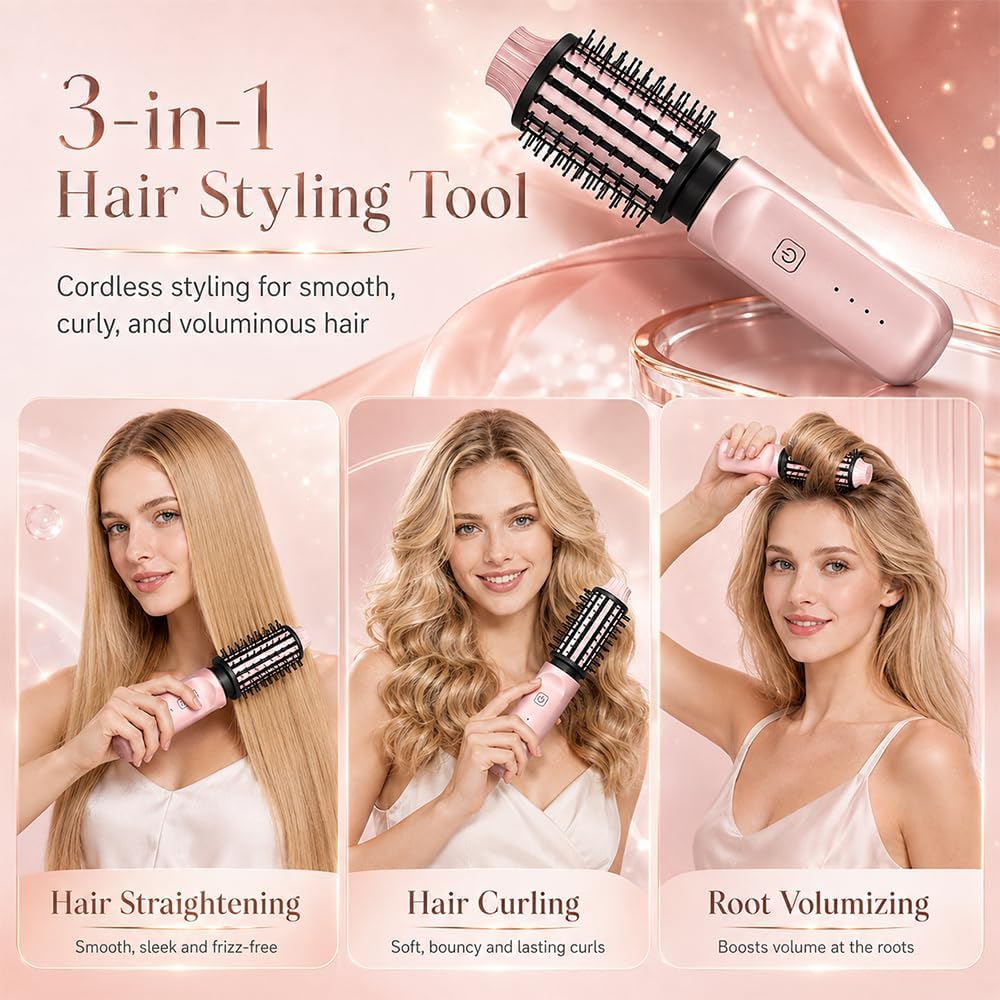 Thermobürste Kabellos mit 4 Temperaturen und Negativen Ionen, Thermal Brush