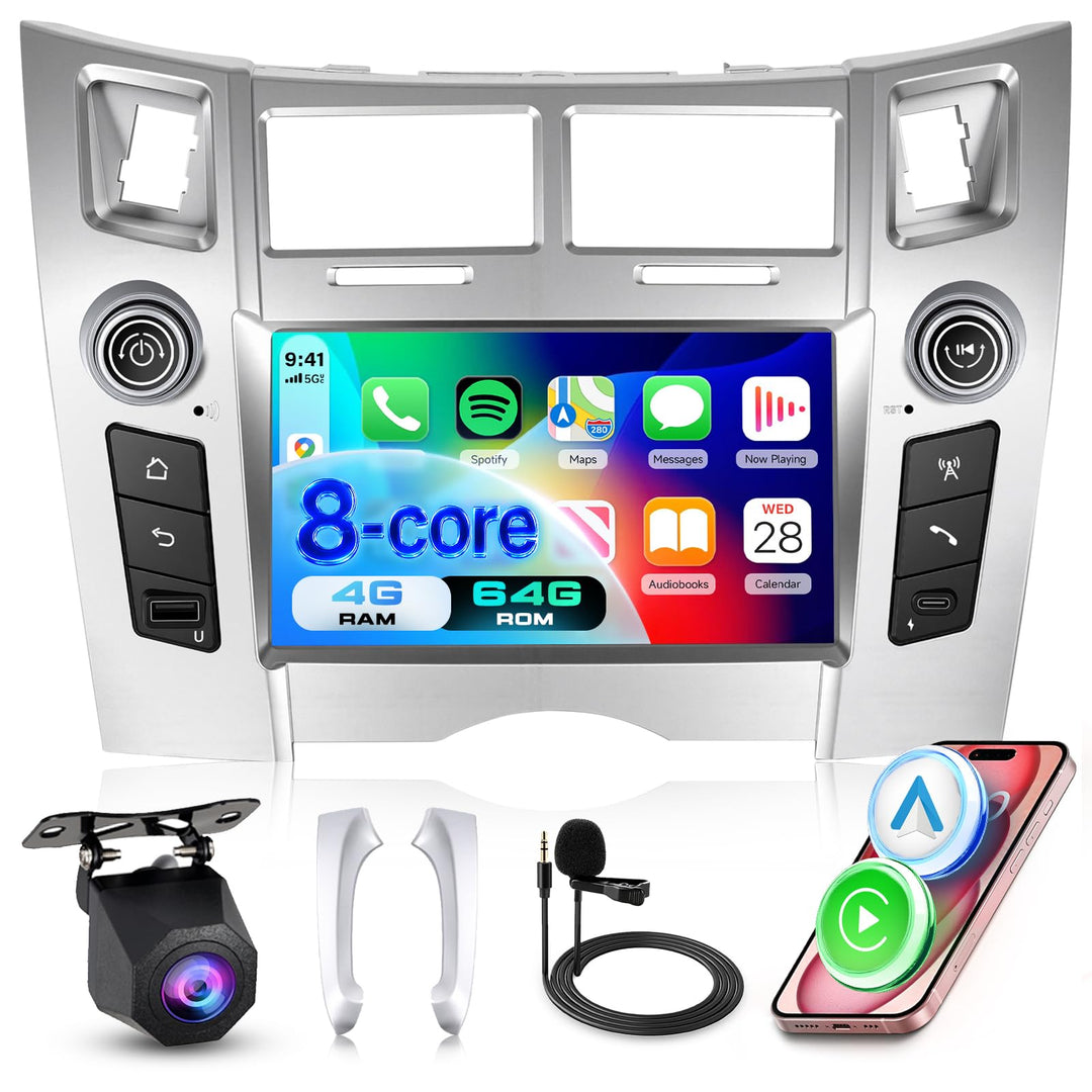 Hodozzy 8 Core 4G+64G Autoradio für Toyota Yaris 2005-2011 Wireless Carplay | Wireless Android Auto,
