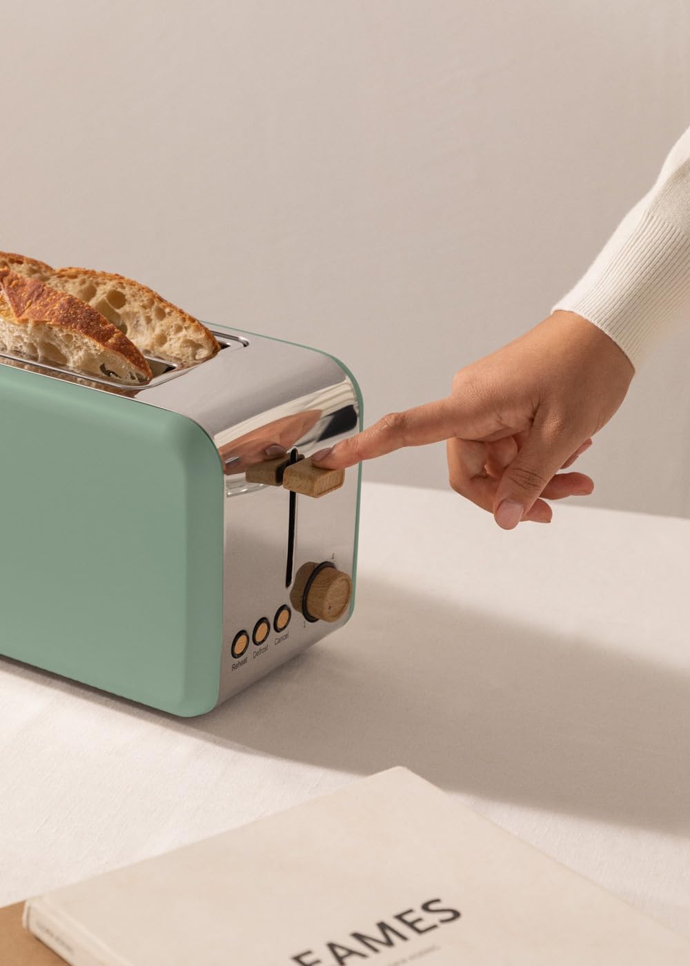 CREATE/TOAST RETRO XL/Toaster Salbeigrün / 6 Leistungsstufen, Krümelschublade, Thermostat, Auftauen,