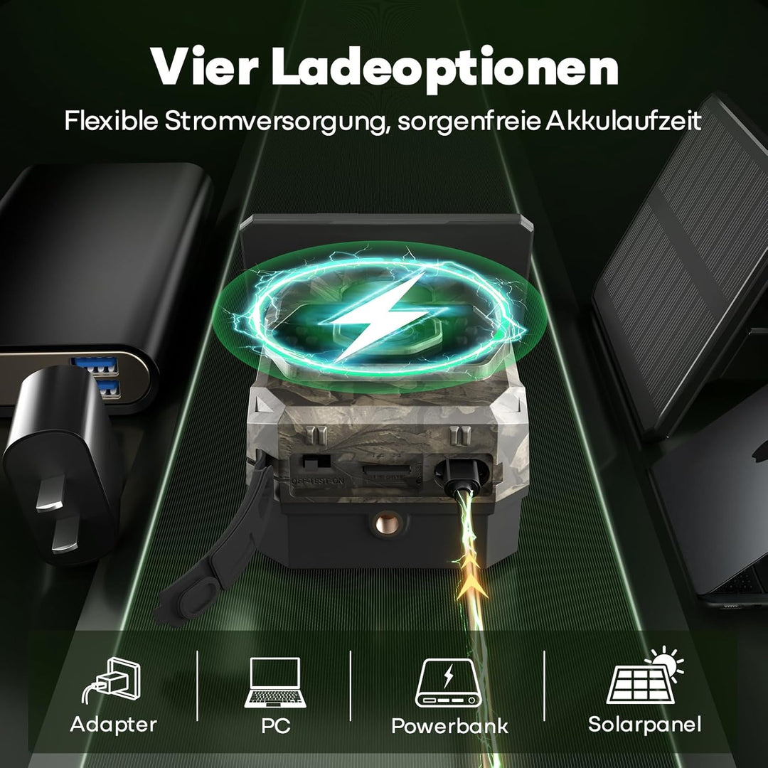 MAXDONE Wildkamera mit Handyübertragung App - Wildtierkamera 4K 64MP WLAN Solar Wildkamera mit 6000m