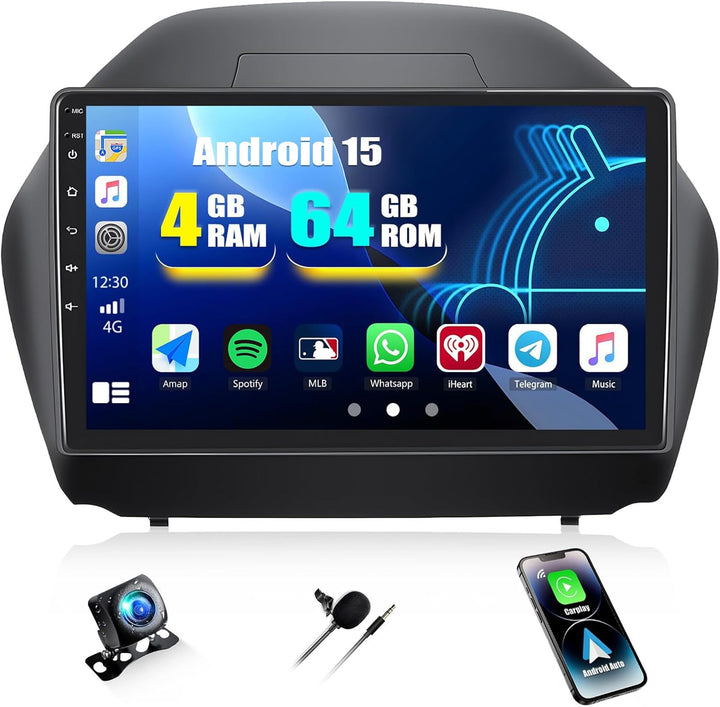 CAMECHO 4G+64G Android 15 Autoradio mit Navi Wireless Carplay für Hyundai IX35 2010-2015,doppel Din