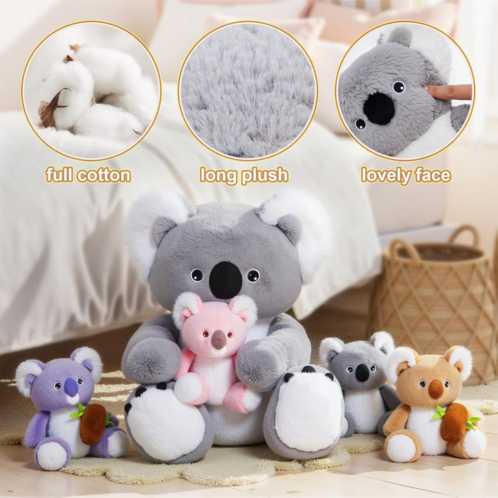 OUOZZZ 5 Stück Koala Kuscheltier Set, 30cm Weich Koala Plüschtier mit 4 Baby im Bauch - Baby Geburts