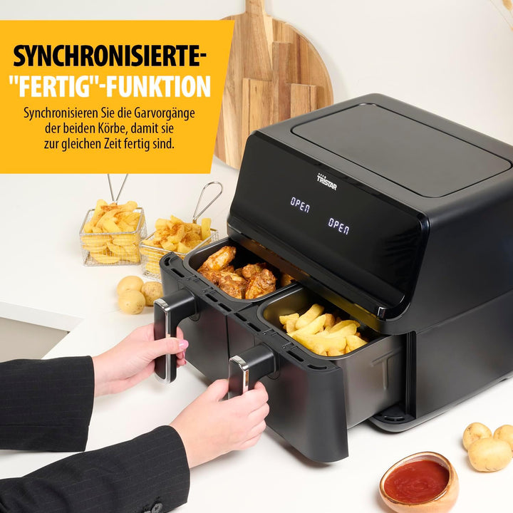 Tristar digitale Heissluftfritteuse mit Doppelkorb - 2 x 4 L Fassungsvermögen - 2700 W - 8 Programme