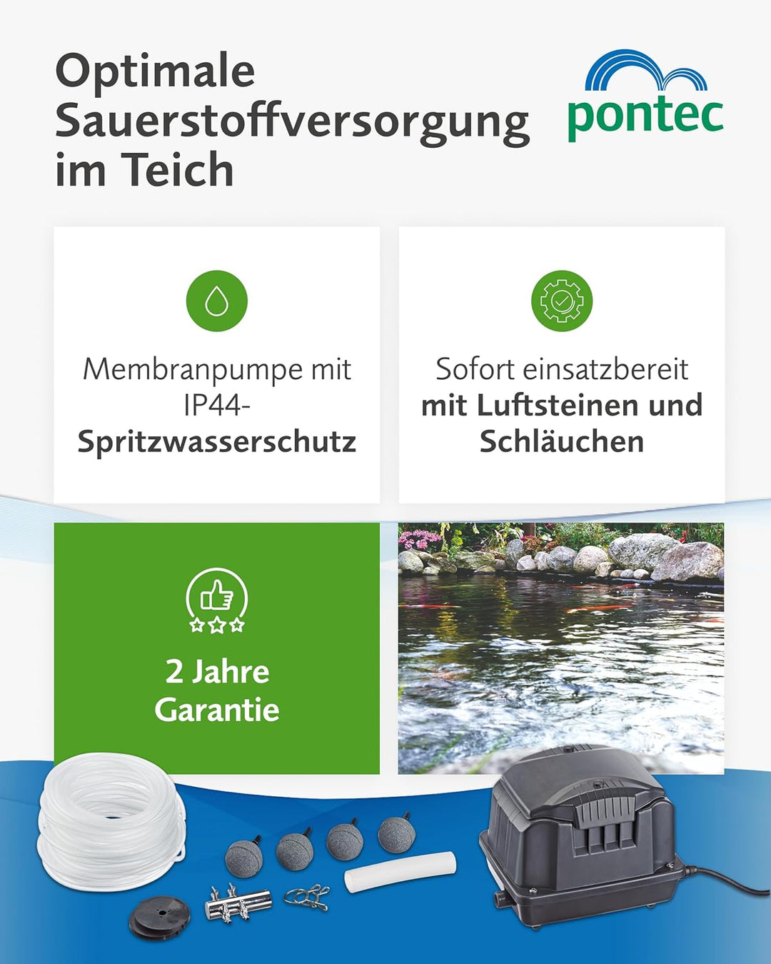 Pontec 43109 Belüftungssets PondoAir Set 1800 - Komplettset zur Sauerstoffversorgung / Sauerstoffanr