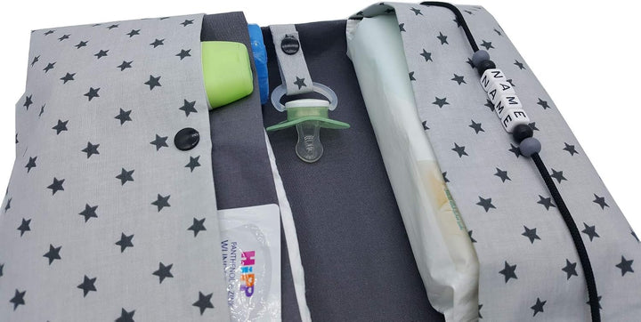 Grosse Windeltasche XXL mit Name Wickeltasche Grau/Anthrazit Innen glatte Baumwolle, Grau/Anthrazit