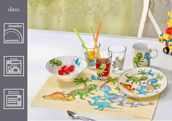 Ritzenhoff &amp; Breker Kindergeschirr Set mit Platzset Dino, 4-teilig, Bunt, Schale Becher Teller aus P