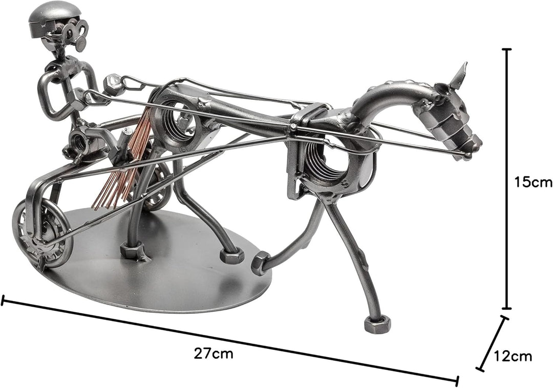 STEEMO Schraubenmännchen Fahrer Sulky Pferde-Geschenk Metall-Deko 27x12x15 cm