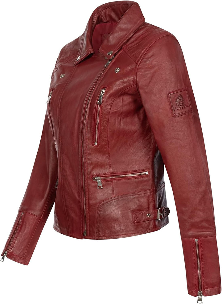 Damen Lederjacke echt Leder Jacke D-490, Rot