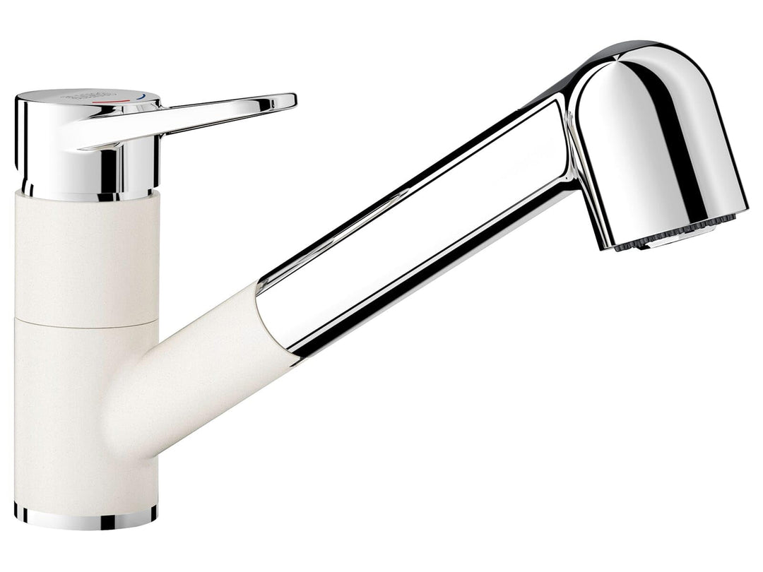 BLANCO WEGA-S II silgranitweiss/chrom | Hochdruck | Mit herausziehbarem Schlauch | Rückflussverhinde