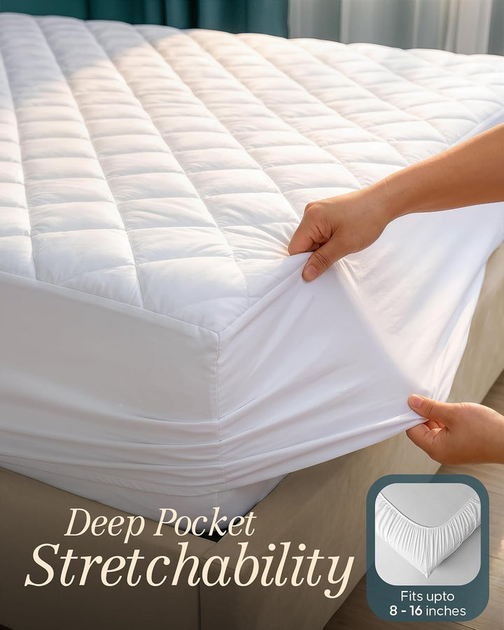 Utopia Bedding Gesteppte Matratzenauflage (Einzelbett), Matratzenbezug dehnbar bis 40,6 cm Höhe Weis