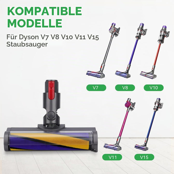 Softwalze Bodendüse Kompatibel mit Dyson V7 V8 V10 V11 V15 Staubsauger | Ersatzbürste mit LED | Stau