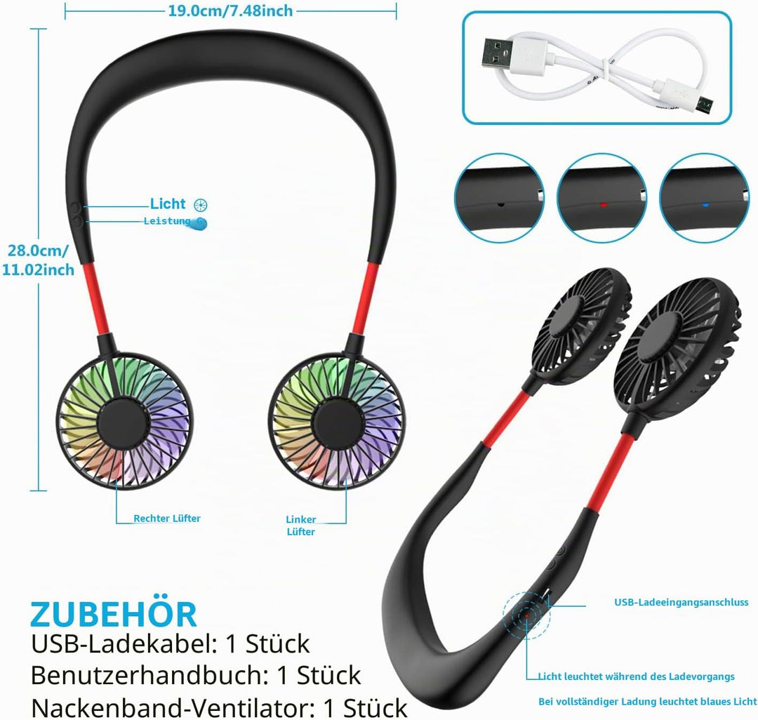Tragbarer Ventilator, Mini USB Ventilator Hände, Wiederaufladbarer Tragbarer Nackenbügel Ventilator,