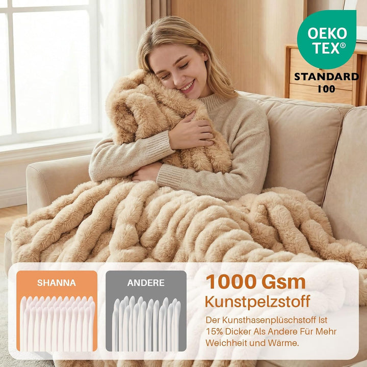 Kuscheldecke Kaninchen Plüsch Decke Super Soft Wohndecke Dick 1000 G/M² Flanell Decke Couchdecke War