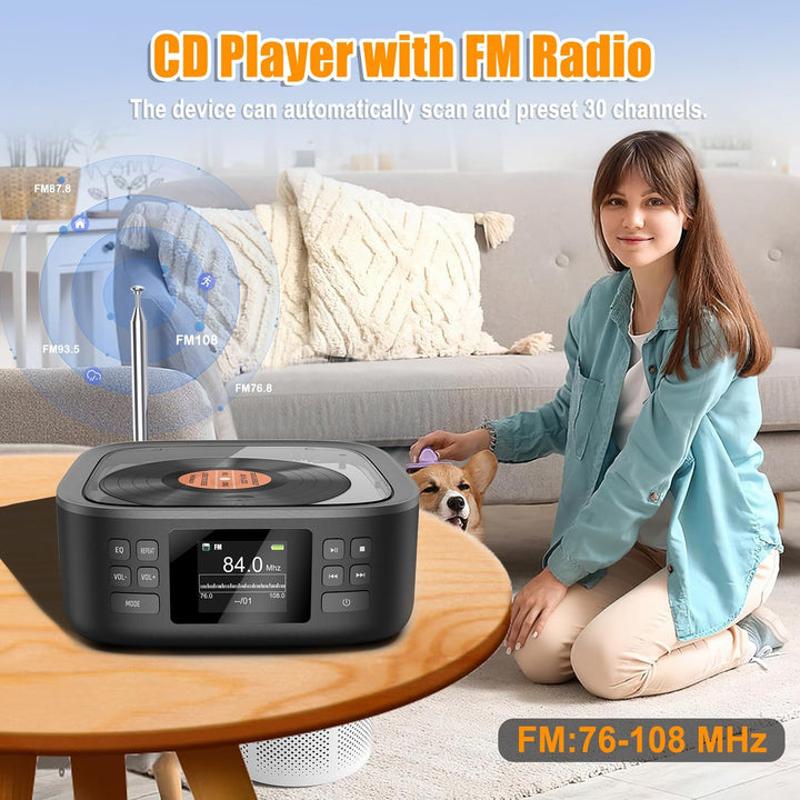 CD Player Tragbar, CCHKFEI Boombox CD Player Bluetooth &amp; Radio FM mit Dual Stereo Lautsprecher LED-B