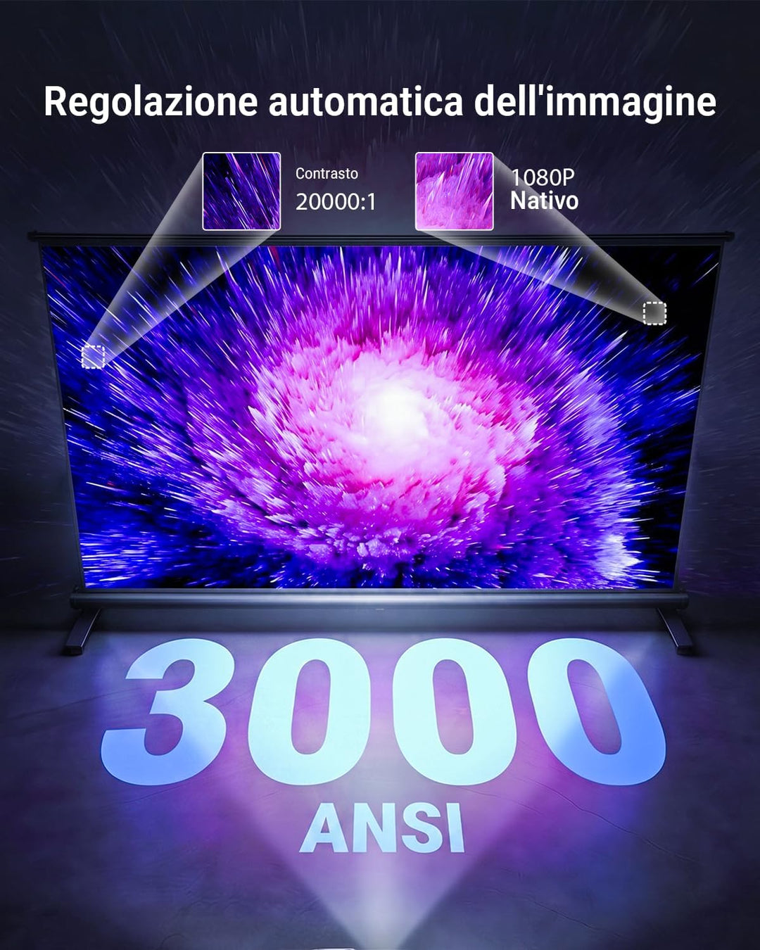 Smart Beamer [Google TV Stick ], 3000ANSI Projektor 4K Heimkino mit Netflix - Auto-Objektivabdeckung
