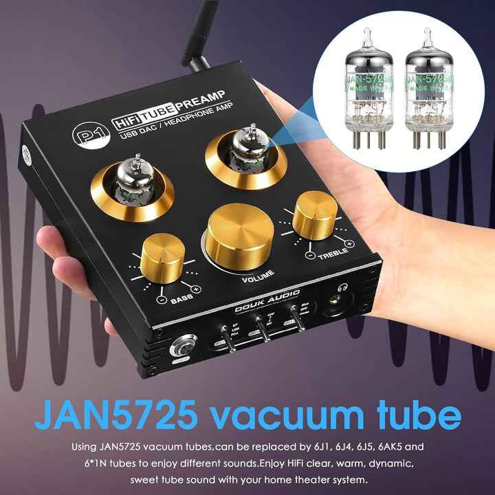 Douk Audio P1 Bluetooth 5.0 HiFi-Verstärker GE5654 Röhrenvorverstärker Valve Tube Preamp Ventil Kopf