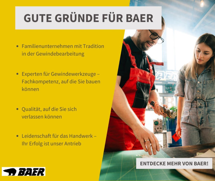 BAER Maschinengewindebohrer M12 HSSG Form B Gewindeschneider - Grösse M 12 x 1,75 - DIN 376, Maschin