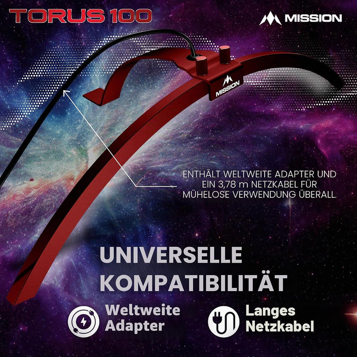 Mission Darts TOR100 Torus 100 | Dartscheibe LED klappbar tragbar Dartscheibe Reise Beleuchtungssyst