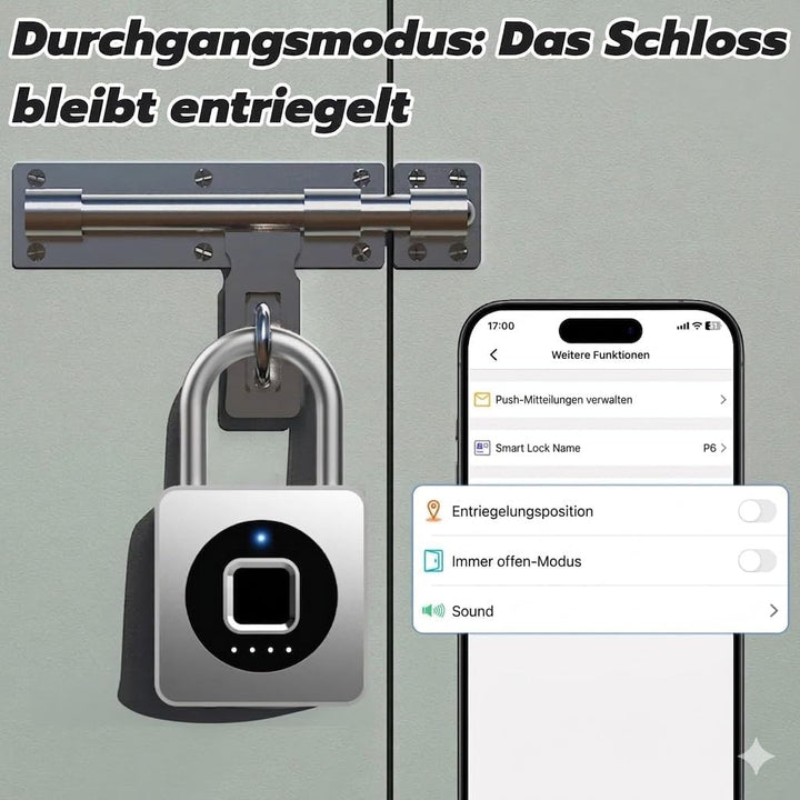 Smart Fingerabdruck Vorhängeschloss für Spinde, mit Bluetooth-App, IP65 wasserdicht, schlüsselloses