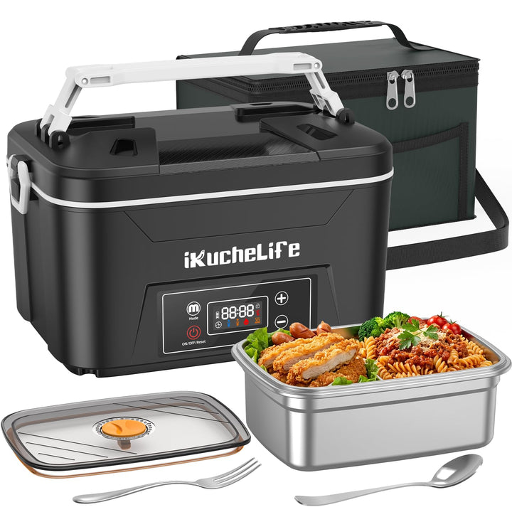 Elektrische Lunchbox Erwachsene mit Akku, 1200ML Beheizbare Lunchbox mit Edelstahlbesteck,Touchscree