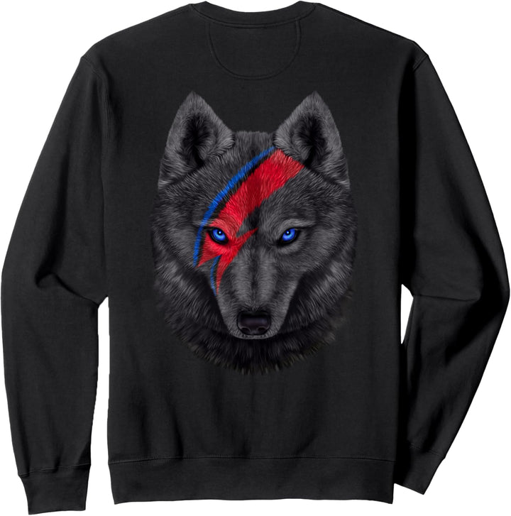 Schwarzer Wolfsgesicht gemalt mit rotem Blitz Sweatshirt