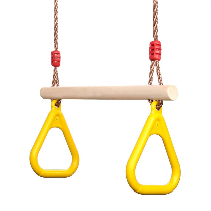 PELLOR Multifunktions Kinderholz Trapeze Schaukel mit Kunststoff Turnringe zum Aufhängen belastbar b