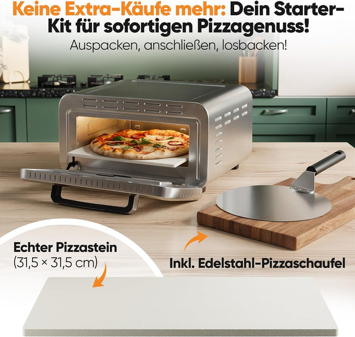 ProfiCook® Pizzaofen elektrisch | 400°C | echter Pizzastein | inkl. Pizzaheber | variable Zeit und T