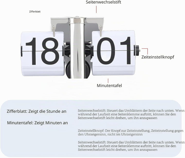 Ejoyous Digitale Flip-Down-Uhr, Retro-Mechanischer Klappuhr mit internem Getriebe, Grosse Zifferanze