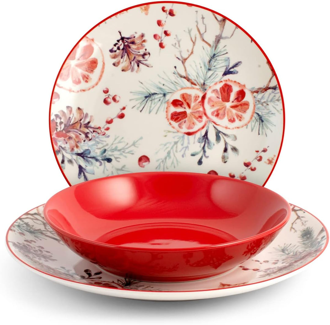 H&amp;h servizio tavola natalizio 18 pezzi celebration rosso