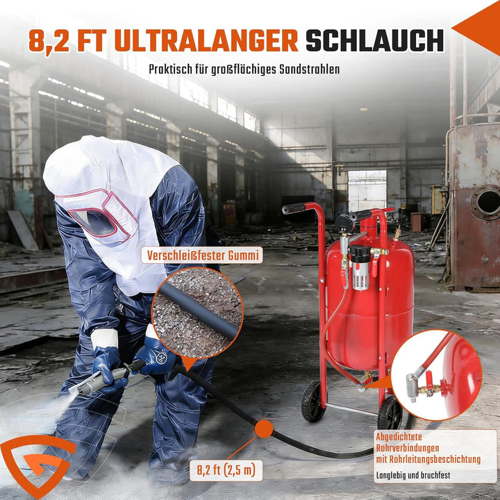 Sandstrahlgerät Sandstrahlen 38 L Sandstrahlmaschine, 60-110 PSI Mobiler Sandstrahler, Keramikdüsen