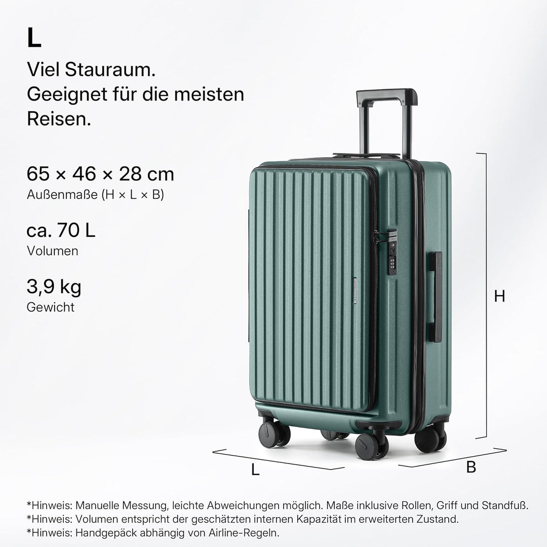 Münicase Koffer Expandierbar – Hartschalen-Trolley mit Oberseiten-Öffnung, Kompressionsgurt &amp; Extra