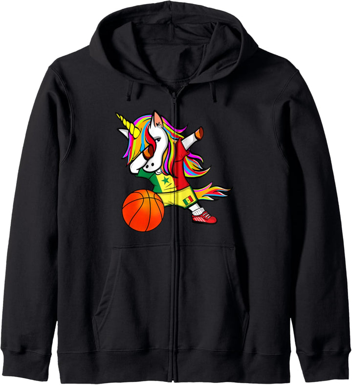 Dabbing Unicorn Senegal Basketball - Senegalesische Flagge Kapuzenjacke