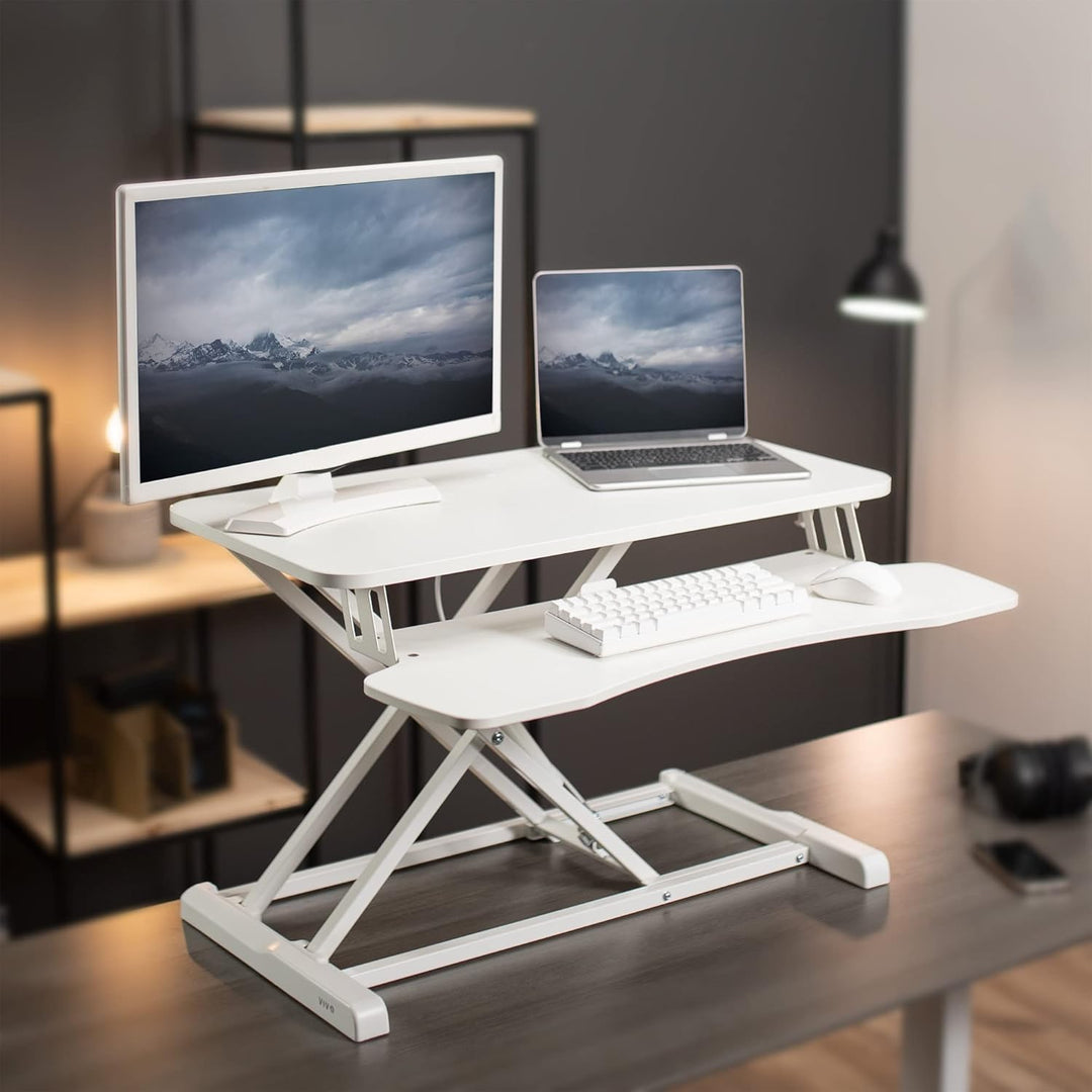 VIVO 32 Zoll Stehpult-Konverter, höhenverstellbarer Aufsatz, Sitz-Steh-Arbeitsplatz für Zwei Monitor