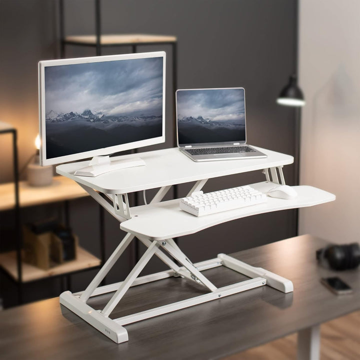 VIVO 32 Zoll Stehpult-Konverter, höhenverstellbarer Aufsatz, Sitz-Steh-Arbeitsplatz für Zwei Monitor