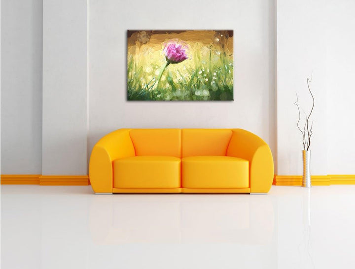 Pixxprint rosa Gänseblümchen im Gras Kunst Pinsel Effekt, Format: 100x70 auf Leinwand, 100x70