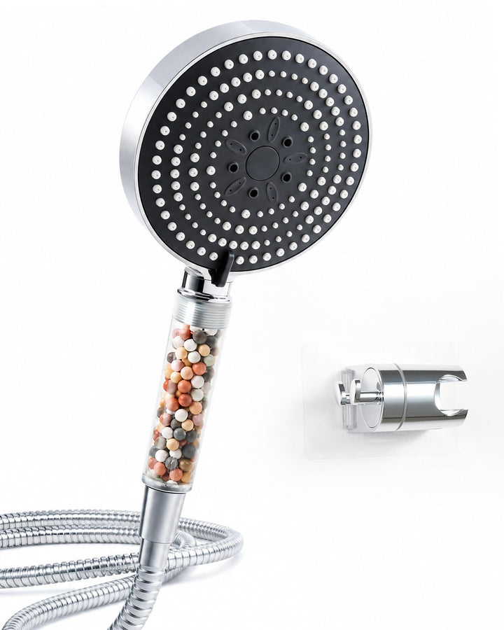 OFFO Filter Duschkopf mit Schlauch 1,6m und Halterung, Handbrause mit 6 Strahlarten, 13cm Duschkopf